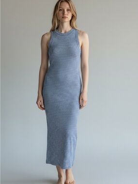 LOFT Striped Blue and White Sleeveless Ribbed Maxi Dress Size M